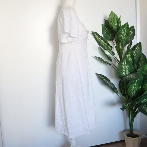 Madewell White Cotton Eyelet Embroidery Tie Front Keyhole A-line Midi Dress 2 - Picture 9 of 15